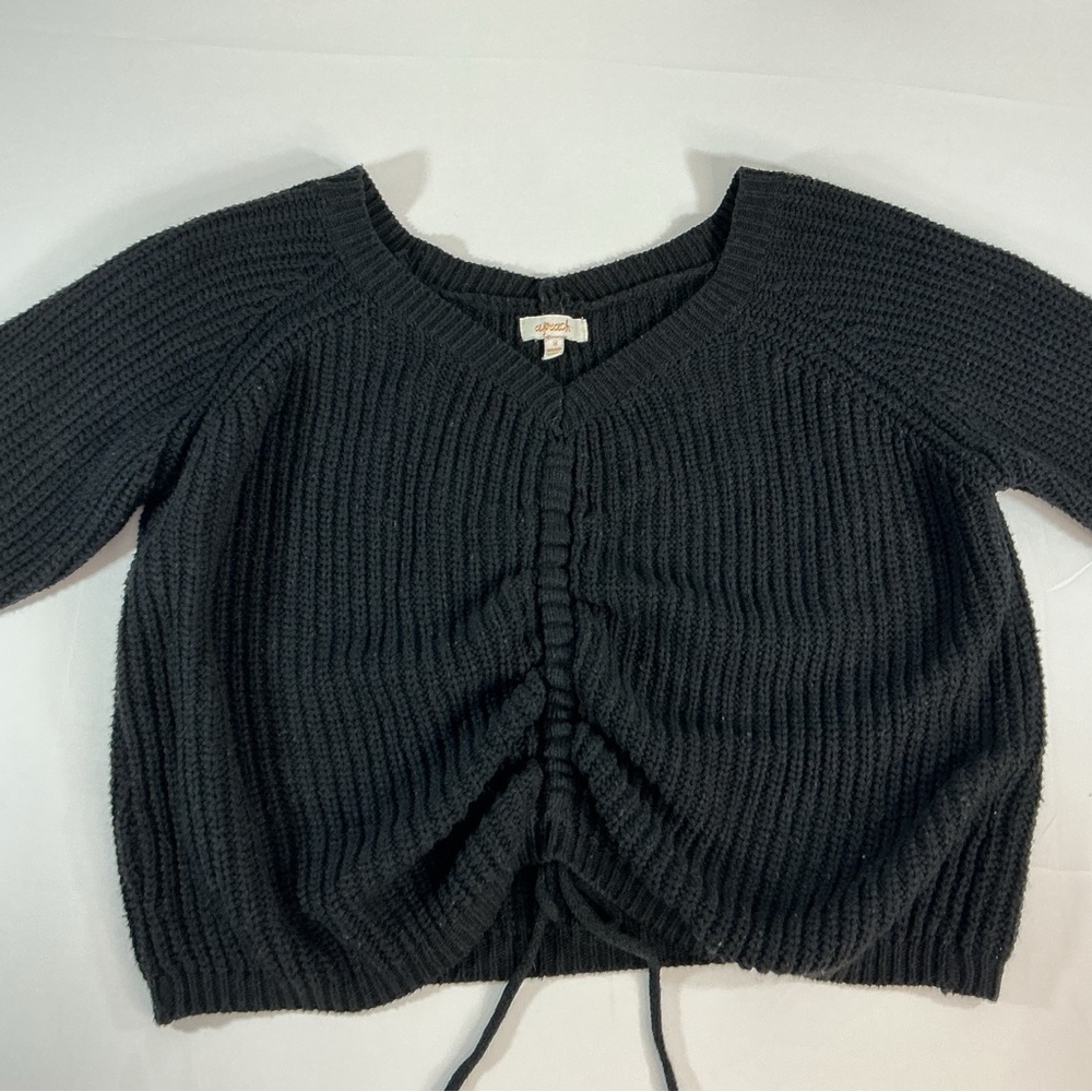 Live a Little Black V-Neck Ruched Front Sweater